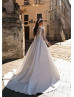 Long Sleeves Ivory Satin Lace Classic Wedding Dress